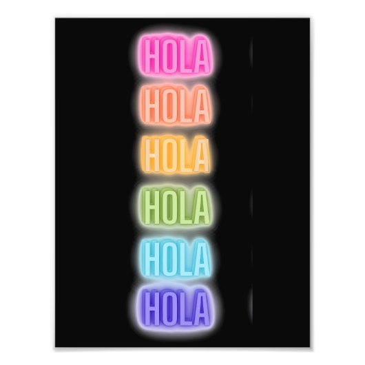 Neon Sign Style Hola Wiederholung Regenbogen Druck (Vorne)
