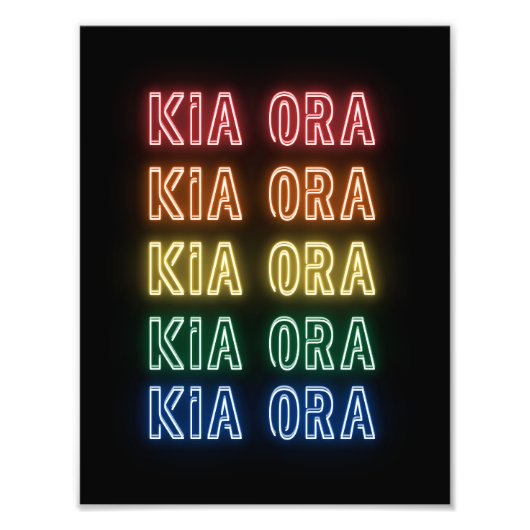 Neon Sign Style Kia Ora Repeating Rainbow Print Fotodruck (Vorne)