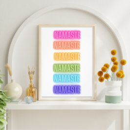 Neon Sign Style Namaste Wiederholung Regenbogen Pr Fotodruck
