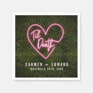 Neon Sign Til Death Heart Wedding Serviette