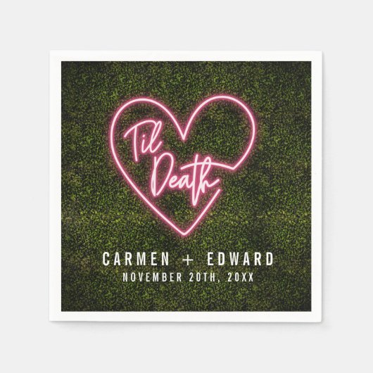 Neon Sign Til Death Heart Wedding Serviette (Vorderseite)
