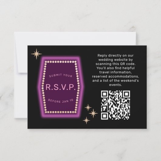 Neon Sign Vegas Wedding QR Code Online UAWG RSVP Karte (Vorderseite)