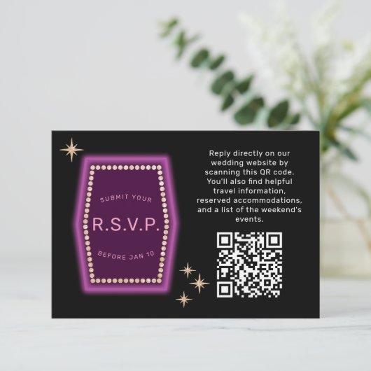 Neon Sign Vegas Wedding QR Code Online UAWG RSVP Karte (Stehend Vorderseite)