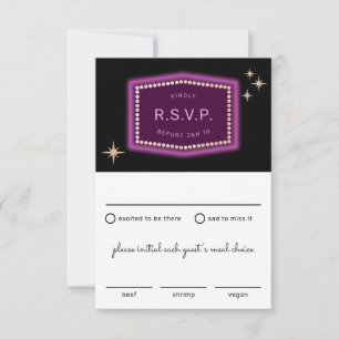 Neon Sign Vegas Wedding RSVP mit Essensauswahl Karte
