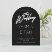 Neon Sign White Script Black Arch Wedding Einladung (Stehend Vorderseite)