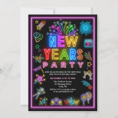 Neon Silvester Party Einladung (Vorderseite)