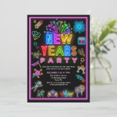 Neon Silvester Party Einladung (Stehend Vorderseite)