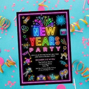 Neon-Silvesterparty-Einladung Einladung