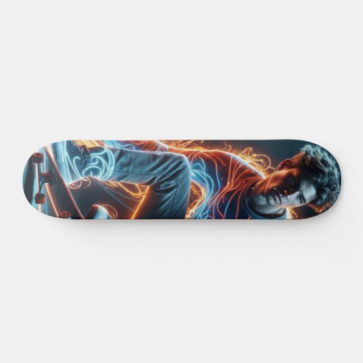 Neon Skateboarder mit dynamischen Lichtwegen Skateboard (Horizontal)