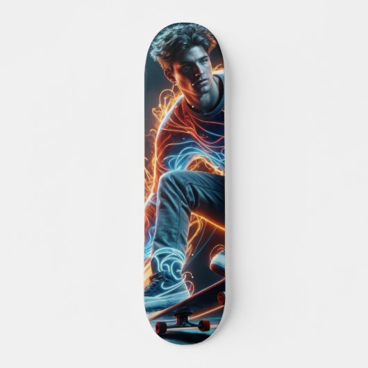 Neon Skateboarder mit dynamischen Lichtwegen Skateboard (Vorne)