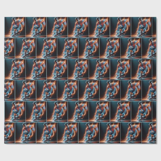 Neon Skateboarder mit fiery Light Trails Geschenkpapier (Flach)