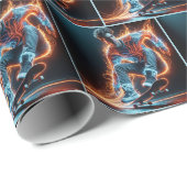 Neon Skateboarder mit fiery Light Trails Geschenkpapier (Rolleneckpunkt)