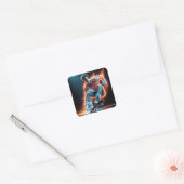 Neon Skateboarder mit fiery Light Trails Quadratischer Aufkleber (Umschlag)