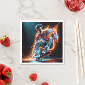 Neon Skateboarder mit fiery Light Trails Serviette (Beispiel)