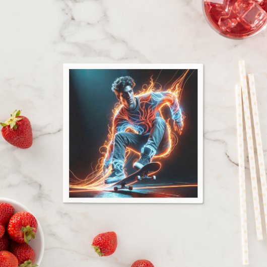 Neon Skateboarder mit fiery Light Trails Serviette (Beispiel)