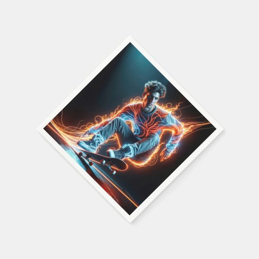 Neon Skateboarder mit fiery Light Trails Serviette (Ecke)
