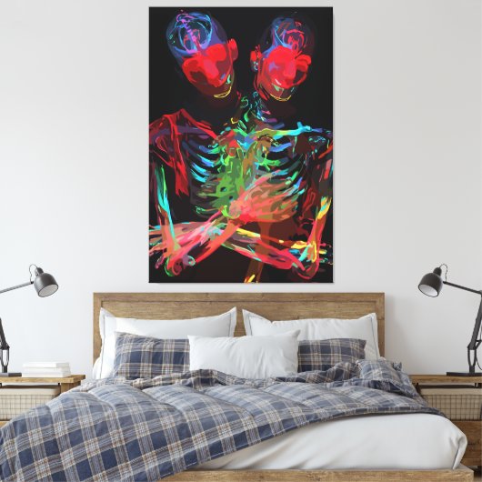 Neon Skeleton Embrace Kunstfusion Leinwanddruck (Insitu (Schlafzimmer))