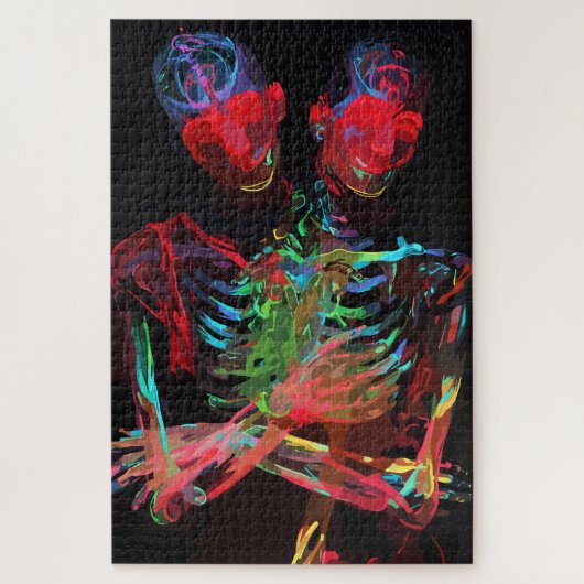 Neon Skeleton Embrace Kunstfusion Puzzle (Vertikal)