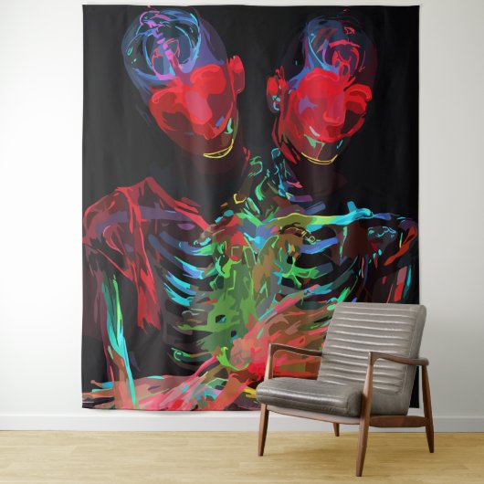 Neon Skeleton Embrace Kunstfusion Wandteppich (Beispiel)