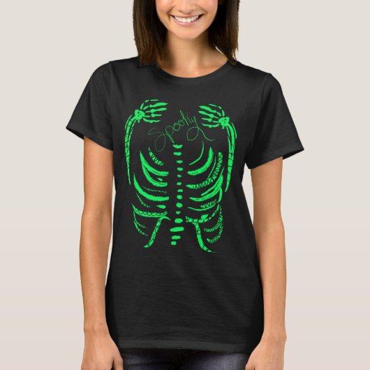 Neon Skeleton Green Spooky Hand Drawn T-Shirt (Vorderseite)