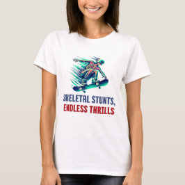 Neon Skeleton Skateboarder Thrills and Chills T-Shirt