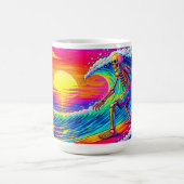 Neon Skeleton Surfing Colorful Sunset Kaffeetasse (Mittel)