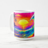 Neon Skeleton Surfing Colorful Sunset Kaffeetasse (Vorderseite Links)