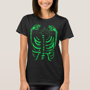 Neon-Skelett Grün Gruselige Handzeichnung T-Shirt