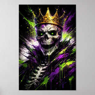 Neon-Skelett-König-Kunst - Gothic Untote Krone Dun Poster