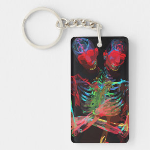 Neon-Skelett-Umarmung-Kunstfusion Schlüsselanhänger