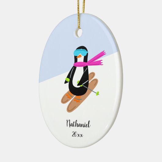 Neon Skiing Penguin Personalisierte Weihnachten Keramik Ornament (Links)