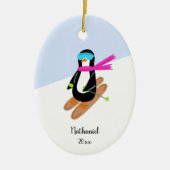 Neon Skiing Penguin Personalisierte Weihnachten Keramik Ornament (Vorne)