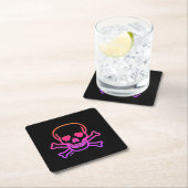 Neon Skull Black Paper Drink Coaster Rechteckiger Pappuntersetzer (Vor Ort)