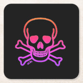 Neon Skull Black Paper Drink Coaster Rechteckiger Pappuntersetzer (Vorderseite)