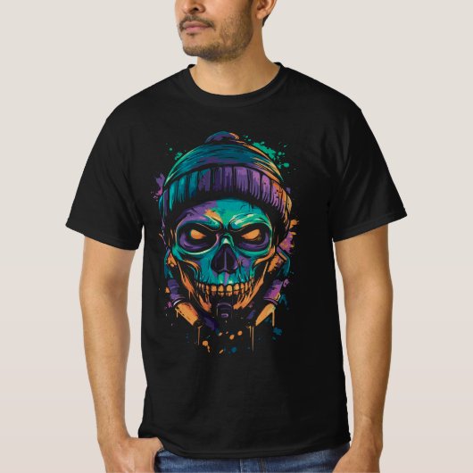 Neon Skull: Graffiti Glow T-Shirt (Vorderseite)