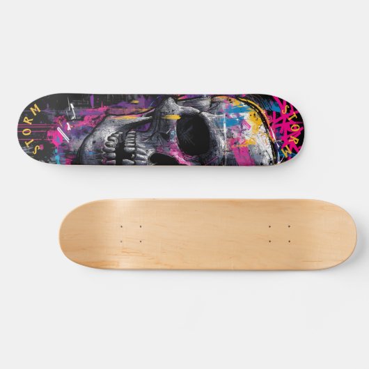 Neon Skull Graffiti Street Art - Limited Edition Skateboard (Horizontal)