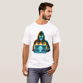 Neon Skull Hacker - Cyber Glitch Warrior T - Shirt (Vorne ganz)