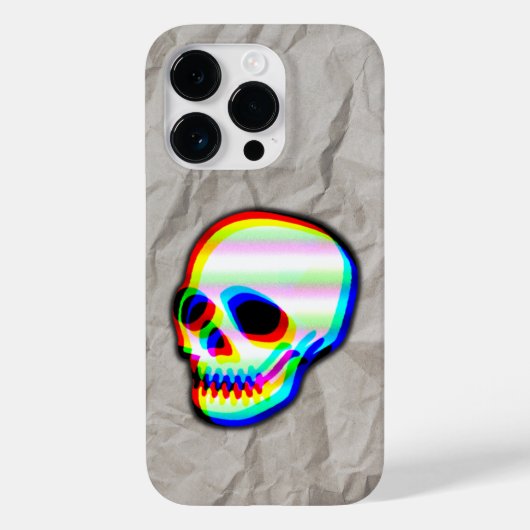 Neon Skull Illustration auf zerknittertem Papier Case-Mate iPhone Hülle (Rückseite)