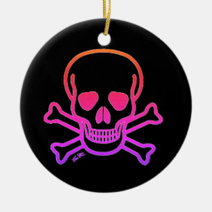 Neon Skull Schwarz Rundschmuck Keramik Ornament
