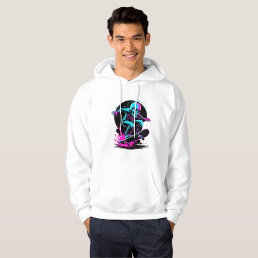 Neon Skull Skateboard Art - Edgy Skater Design Hoodie (Vorne ganz)