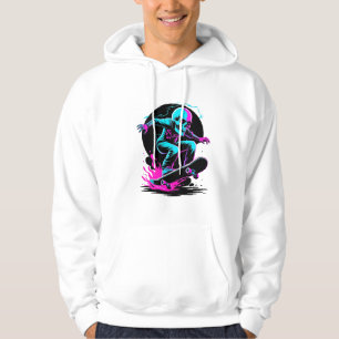 Neon Skull Skateboard Art - Edgy Skater Design Hoodie