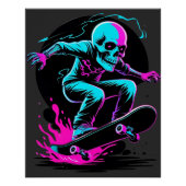 Neon Skull Skateboard Art - Edgy Skater Design Poster (Vorderseite)