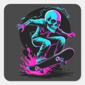 Neon Skull Skateboard Art - Edgy Skater Design Quadratischer Aufkleber (Vorderseite)