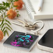 Neon Skull Skateboard Art - Edgy Skater Design Schlüsselanhänger (Vorderseite rechts)