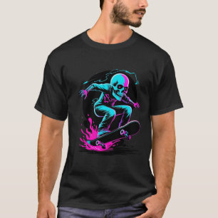 Neon Skull Skateboard Art - Edgy Skater Design T-Shirt