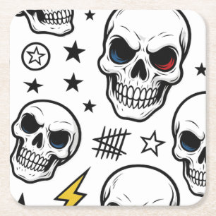 Neon Skull Storm: Dark Star Rock Rechteckiger Pappuntersetzer