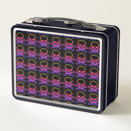 Neon Skull viele Schädel schwarze Lunchbox (Rückseite)