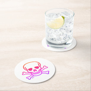 Neon Skull White Paper Drink Coaster Runder Pappuntersetzer
