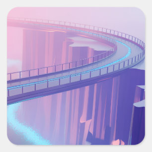 Neon Skybridge Dreamscape Quadratischer Aufkleber