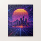 Neon Skyline Horizon – Retro Synthwave Cityscape Puzzle (Vertikal)